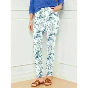 Talbots butterfly toile slim ankle Jean women sz 6 white blue preppy cottage euc